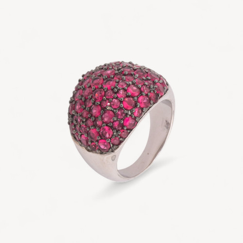 Anillo de Plata 925 con Circonitas Cúbicas engastadas en Fucsia n137 Baño de Rodio