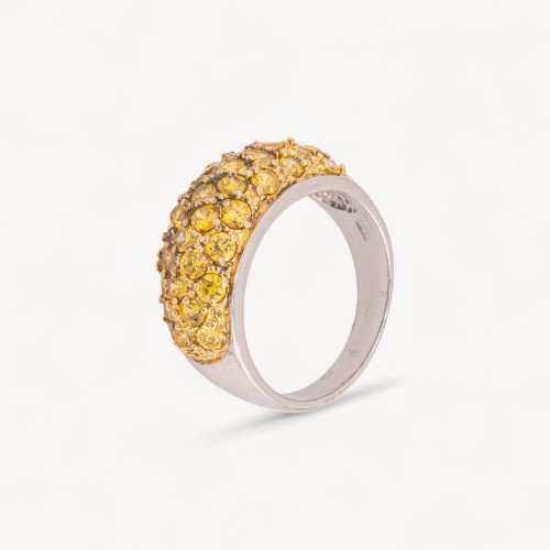 Bague en argent 925 sertie de zirconiums jaunes n135, plaquée rhodium