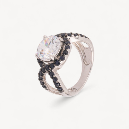 Bague en argent 925 avec zircon noir et cristal n° 141, plaquée rhodium, taille 56