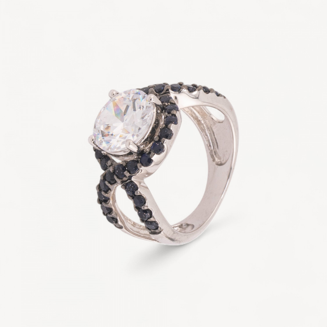 Anello Di Argento 925 Con Zirconi Incastonati Neri e Cristallo n141 Rodiato Taglia 56-BAGUES EN ARGENT 925 | Worldofjewel.com