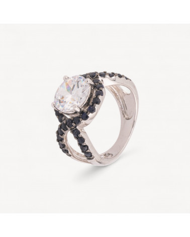 Anello Di Argento 925 Con Zirconi Incastonati Neri e Cristallo n141 Rodiato Taglia 56-BAGUES EN ARGENT 925 | Worldofjewel.com