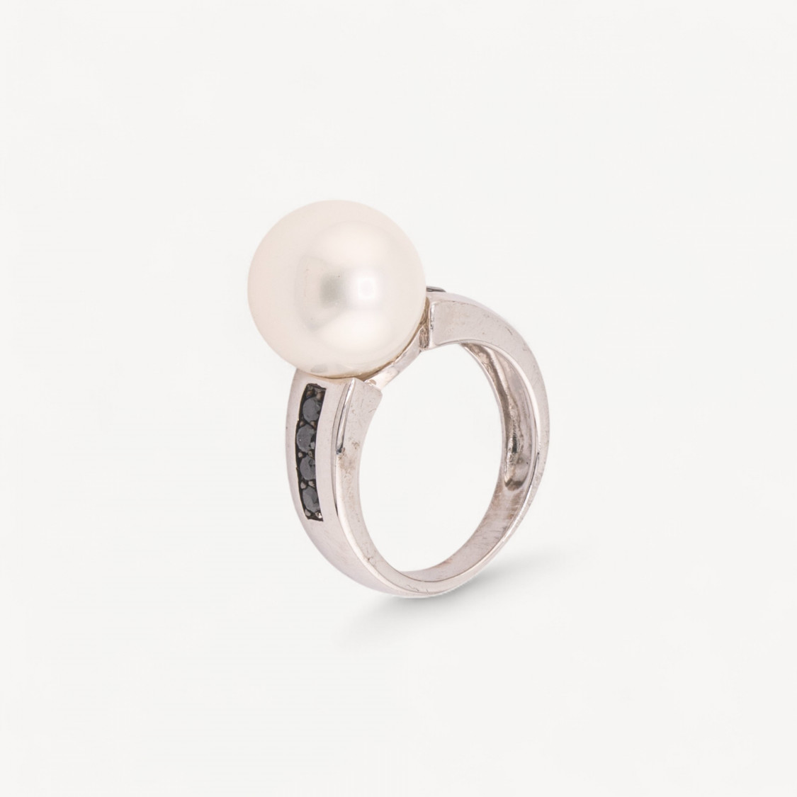 Anillo de Plata 925 con Circonita Negra y Perla Natural n145 Baño de Rodio-ANILLOS DE PLATA 925 | Worldofjewel.com