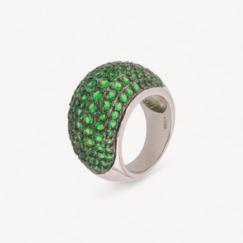 925 Silver Ring with Green Zirconia Set n138 Rhodium Plated