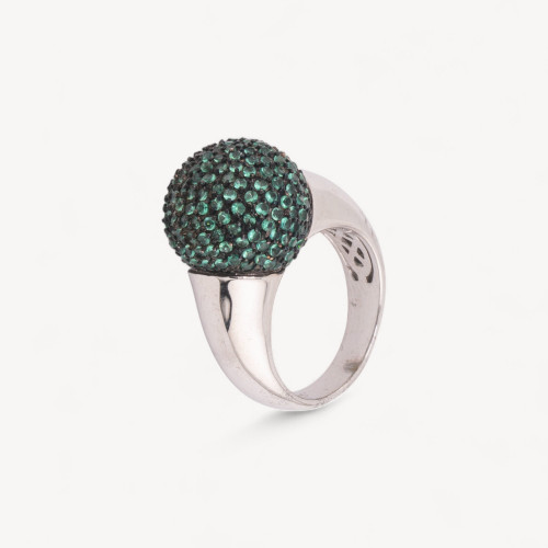 925 Silver Ring with Green Zirconia Set n148 Rhodium Plated