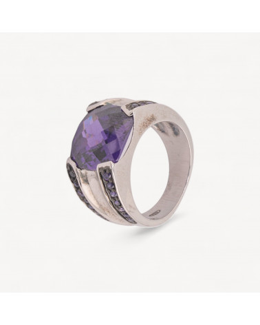 Anello Di Argento 925 Con Zirconi Incastonati Viola e Cristallo Viola n143 Rodiato-ANILLOS DE PLATA 925 | Worldofjewel.com