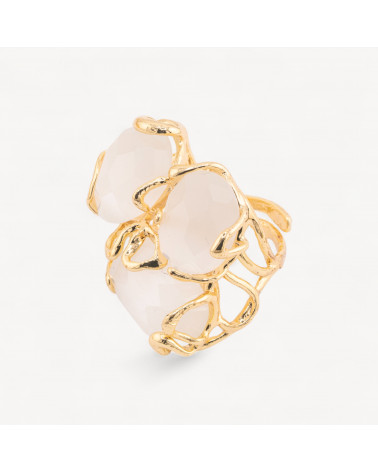 Anello Regolabile in Bronzo Dorato Collezione AURORA con Occhio Di Gatto Bianco Caldo | Gioiello Artigianale Donna 32x36mm-ANELLI BIJOUX DONNA AURORA BEST SELLER | Worldofjewel.com