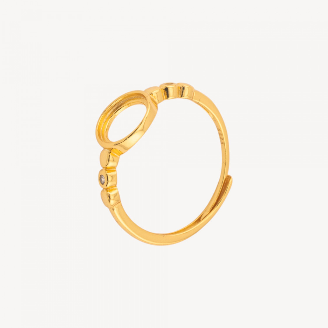 Base Per Anelli Di Argento 925 A Castone con Zirconi 8,5x9mm Misura Regolabile 1pz Dorato-BASE PARA ANILLOS | Worldofjewel.com
