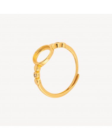 Base Per Anelli Di Argento 925 A Castone con Zirconi 8,5x9mm Misura Regolabile 1pz Dorato-BASE PARA ANILLOS | Worldofjewel.com