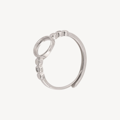 Base de anillo de plata 925 con bisel y circonita de 8,5 x 9 mm, tamaño ajustable, 1 pieza bañada en rodio