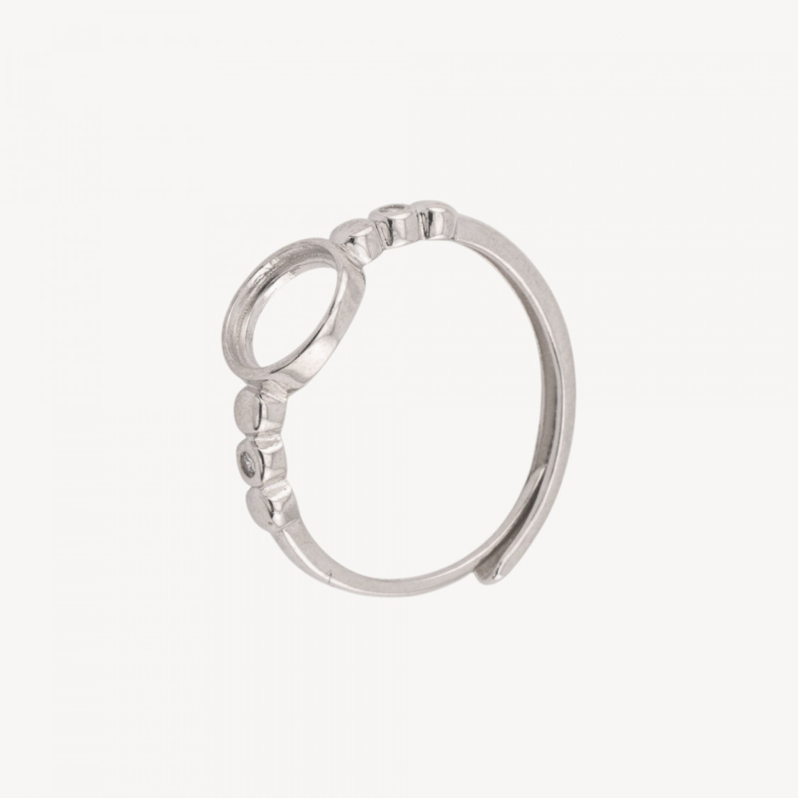 925 Silver Ring Base with Bezel and Zirconia 8.5x9mm Adjustable Size 1pc Rhodium Plated-BASE FOR RINGS | Worldofjewel.com