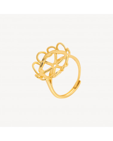 Base Per Anelli Di Argento 925 A Castone Corona Floreale 18,5x21mm Misura Regolabile 1pz Dorato-BASE PARA ANILLOS | Worldofjewel.com