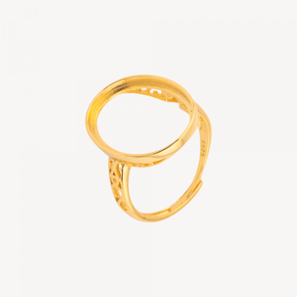 Base Per Anelli Di Argento 925 A Castone Ovale 17,5x21mm Misura Regolabile 1pz Dorato-BASE PARA ANILLOS | Worldofjewel.com