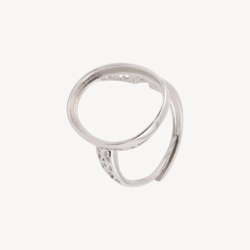 Base de anillo de plata 925 con bisel ovalado de 17,5 x 21 mm, tamaño ajustable, 1 pieza, chapada en rodio