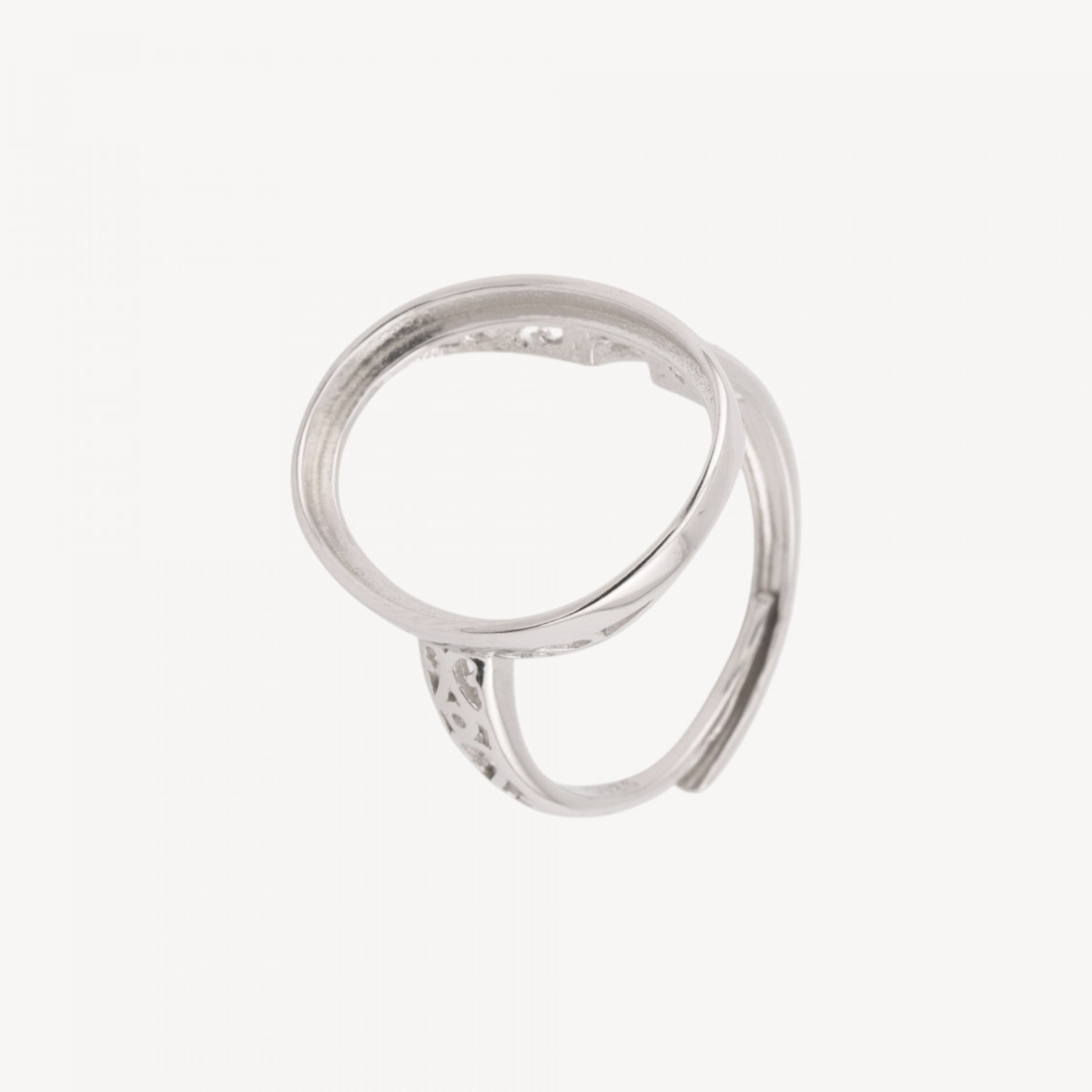 Base Per Anelli Di Argento 925 A Castone Ovale 17,5x21mm Misura Regolabile 1pz Rodiato-BASE PARA ANILLOS | Worldofjewel.com