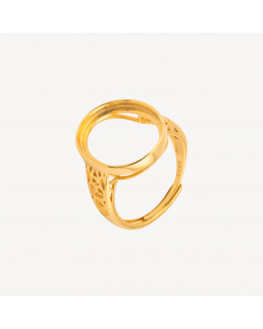 Base Per Anelli Di Argento 925 A Castone Ovale con Incisioni 15x17,7mm Misura Regolabile 1pz Dorato-BASE PARA ANILLOS | Worldofjewel.com