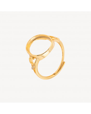 Base Per Anelli Di Argento 925 A Castone Ovale con Incisioni e Strass 12,8x14,8mm Misura Regolabile 1pz Dorato-BASE PARA ANILLOS | Worldofjewel.com