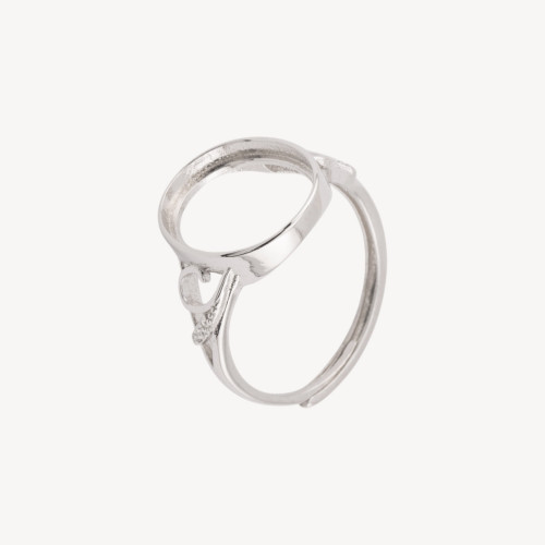 Ovaler Ringrohling aus 925er Sterlingsilber mit Gravuren und Strasssteinen, 12,8 x 14,8 mm, verstellbare Größe, 1 Stück, rhodini