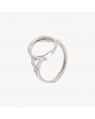 Base Per Anelli Di Argento 925 A Castone Ovale con Incisioni e Strass 12,8x14,8mm Misura Regolabile 1pz Rodiato-BASE PARA ANILLOS | Worldofjewel.com