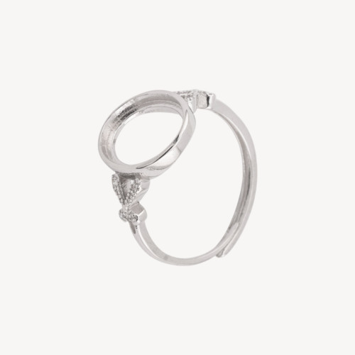 Anillo de plata 925 con bisel ovalado y diamantes de imitación, tamaño ajustable de 12 x 13 mm, chapado en rodio (1 unidad)