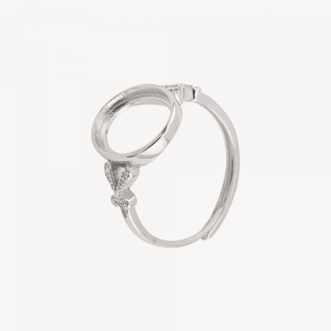 Base Per Anelli Di Argento 925 A Castone Ovale con Strass 12x13mm Misura Regolabile 1pz Rodiato-BASE PARA ANILLOS | Worldofjewel.com