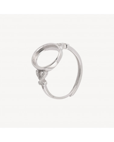 Base Per Anelli Di Argento 925 A Castone Ovale con Strass 12x13mm Misura Regolabile 1pz Rodiato-BASE PARA ANILLOS | Worldofjewel.com