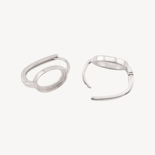 Base para aretes de plata 925 con palanca cerrada y engaste ovalado de 8,8 x 11 mm, 1 par, bañado en rodio