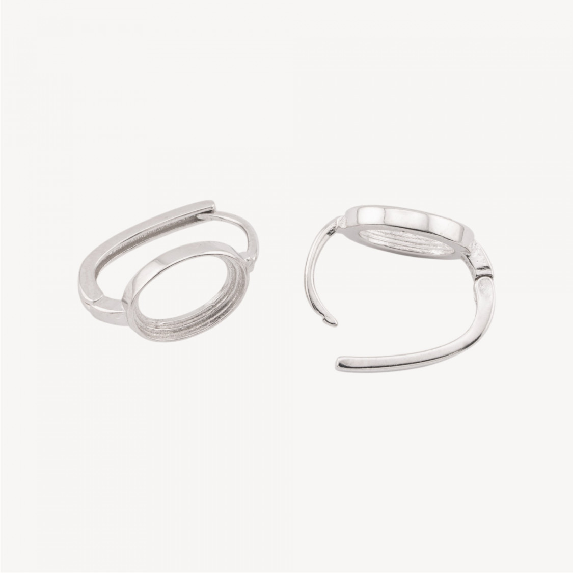 Base para aretes de plata 925 con palanca cerrada y engaste ovalado de 8,8 x 11 mm, 1 par, bañado en rodio-BASES PARA PENDIENTES DE PLATA 925 | Worldofjewel.com