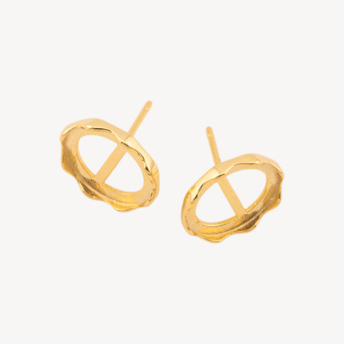 925 Silver Earring Backs with Pin and Oval Setting 9.3x11.2mm 1 Pair Gold Plated