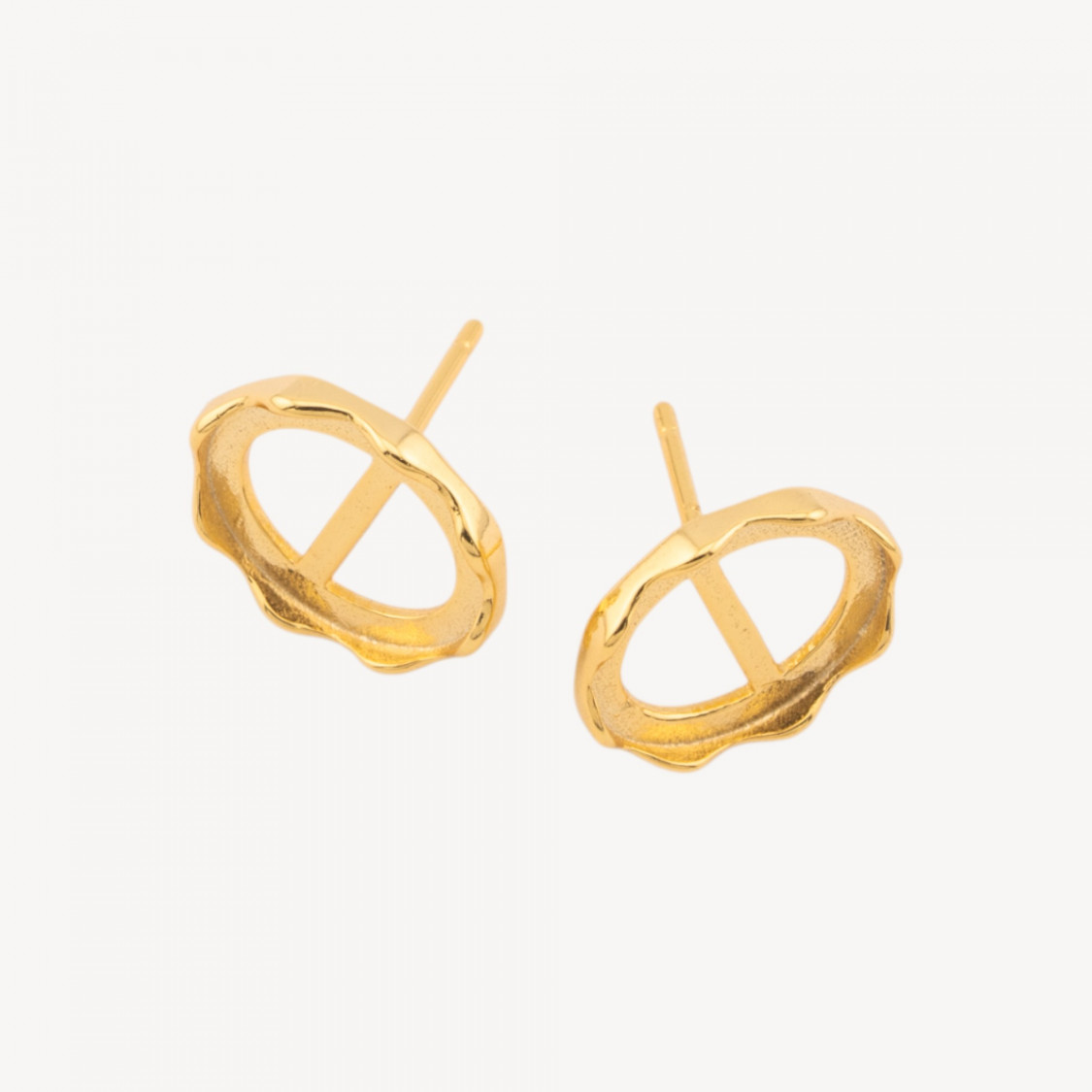 Fermoirs de boucles d'oreilles en argent 925 avec tige et sertissage ovale 9,3 x 11,2 mm, 1 paire, plaqués or-BASES DE BOUCLES D'OREILLES EN ARGENT 925 | Worldofjewel.com