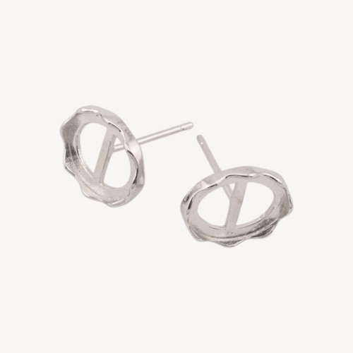 Fermoirs de boucles d'oreilles en argent 925 avec tige et sertissage ovale 9,3 x 11,2 mm, 1 paire, plaqués rhodium