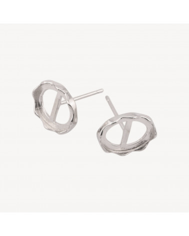 Base Per Orecchini Di Argento 925 con Perno e Castone Ovale 9,3x11,2mm 1 Coppia Rodiata-BASES PARA PENDIENTES DE PLATA 925 | Worldofjewel.com