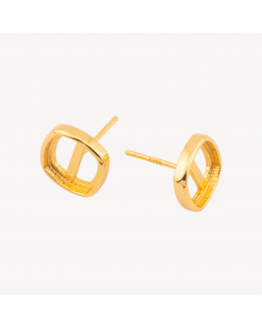 Base Per Orecchini Di Argento 925 con Perno e Castone Quadrato 9,5mm 1 Coppia Dorata-BASES PARA PENDIENTES DE PLATA 925 | Worldofjewel.com