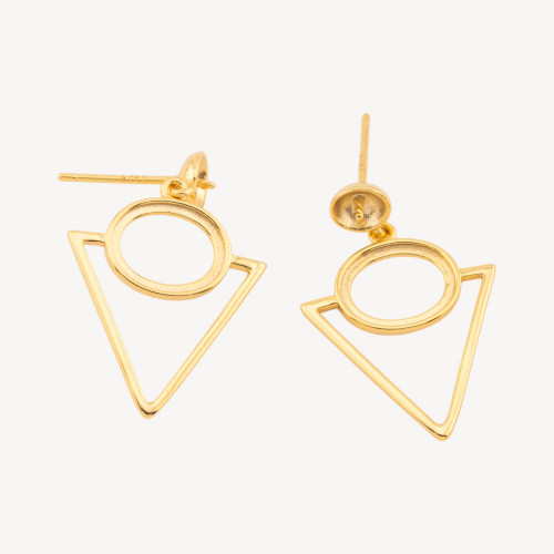 Fermoirs de boucles d'oreilles pendantes en argent 925, clous triangulaires avec sertissage ovale 11 x 9 mm, 1 paire, plaqués or