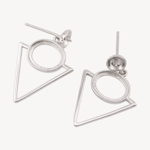 Boucles d'oreilles pendantes en argent 925, tiges triangulaires et sertissage ovale 11 x 9 mm, 1 paire, plaquées rhodium
