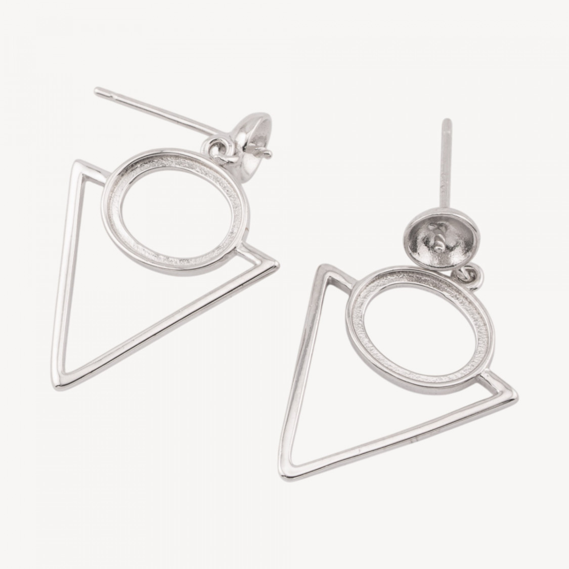 925 Silver Dangle Earring Bases with Triangular Posts with Oval Setting 11x9mm 1 Pair Rhodium Plated-925 SILVER EARRING BASES | Worldofjewel.com