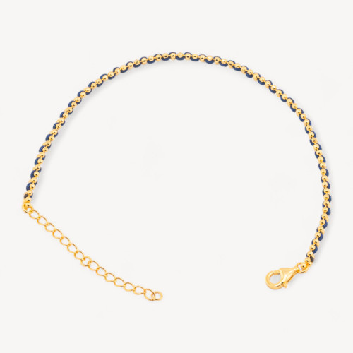 925 Silver Bracelet with Blue Fabric and Gold-Plated Lobster Clasp