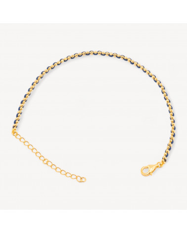 Bracciale In Argento 925 Tessuto Blu Con Moschettone Dorato-PLATA 925 | Worldofjewel.com