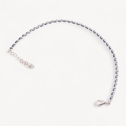 Armband aus 925er Silber mit blauem Stoff und rhodiniertem Karabinerverschluss