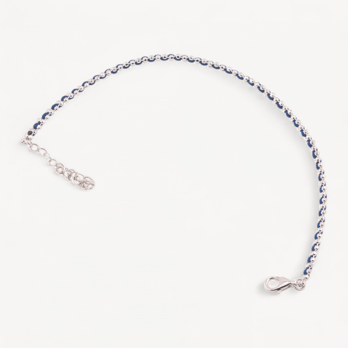 925 Silver Bracelet with Blue Fabric and Rhodium-Plated Lobster Clasp-SILVER 925 | Worldofjewel.com