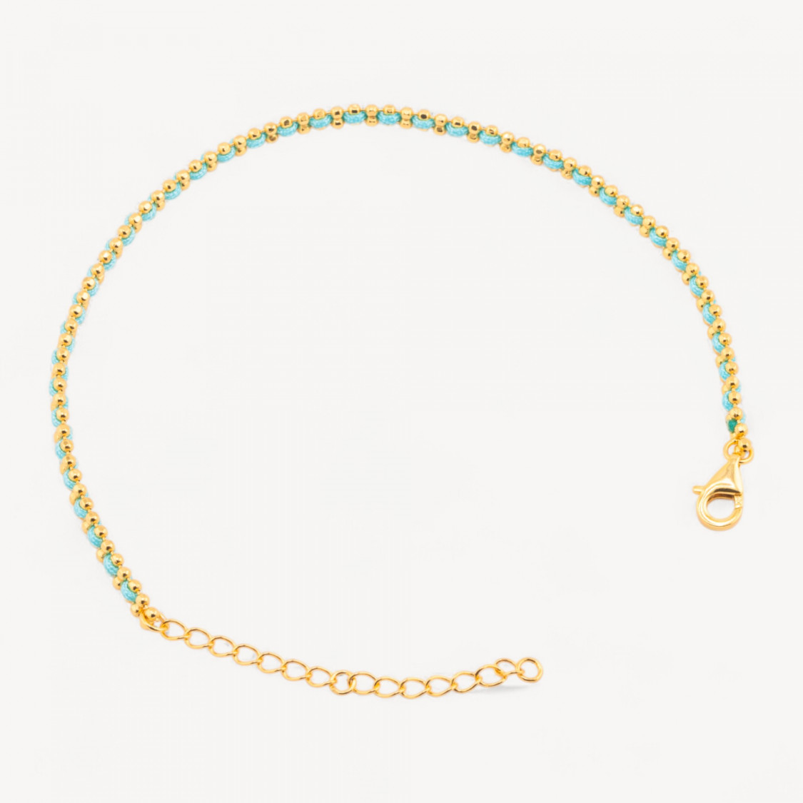 Bracciale In Argento 925 Tessuto Celeste Con Moschettone Dorato-PLATA 925 | Worldofjewel.com