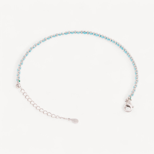 925 Silver Bracelet with Light Blue Fabric and Rhodium-Plated Lobster Clasp