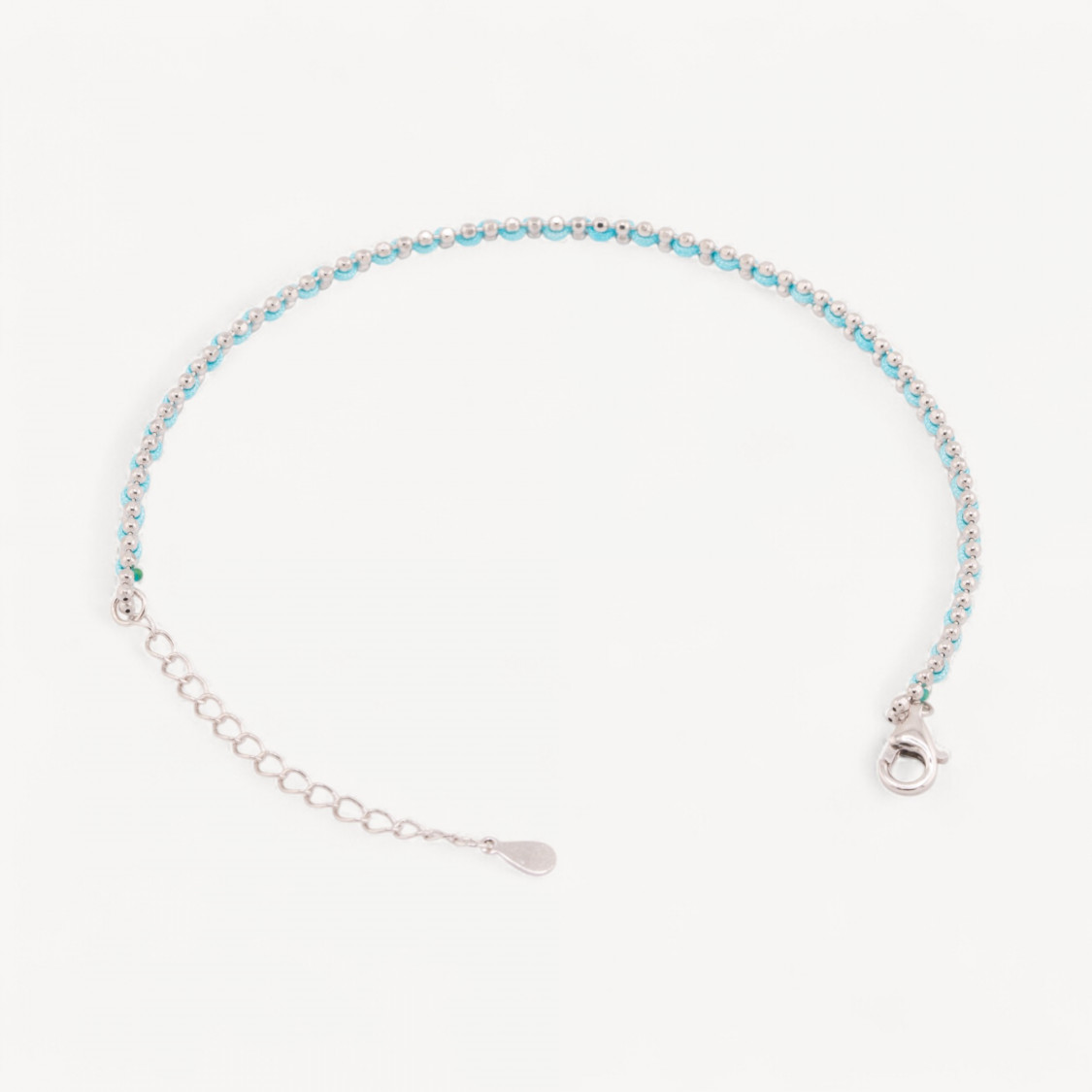 Bracciale In Argento 925 Tessuto Celeste Con Moschettone Rodiato-PLATA 925 | Worldofjewel.com