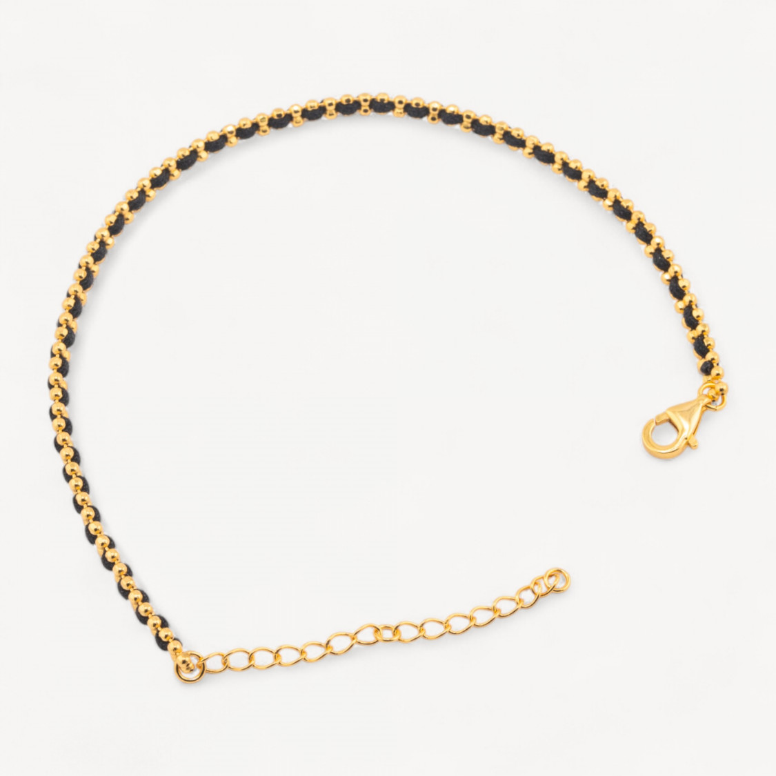 Armband aus 925er Silber mit schwarzem Stoff und vergoldetem Karabinerverschluss-SILBER 925 | Worldofjewel.com