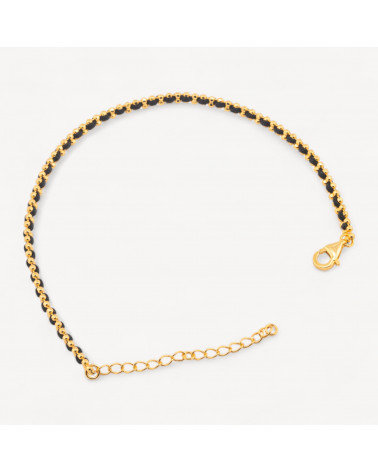 Bracciale In Argento 925 Tessuto Nero Con Moschettone Dorato-PLATA 925 | Worldofjewel.com