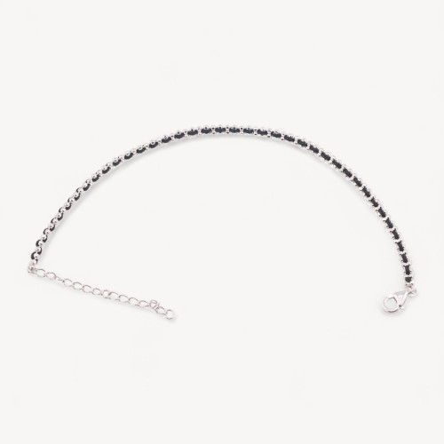 Pulsera de plata 925 con tejido negro y cierre de mosquetón rodiado