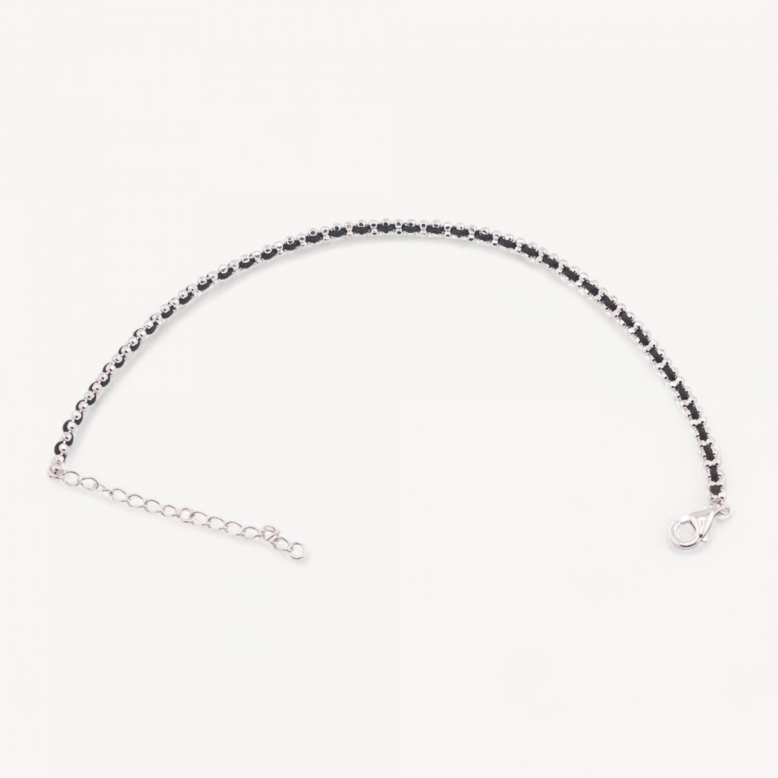 Bracelet en argent 925 avec tissu noir et fermoir mousqueton rhodié-ARGENT 925 | Worldofjewel.com