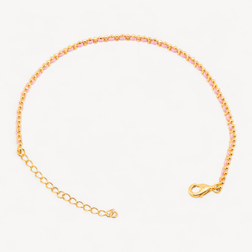 925 Silver Bracelet with Pink Fabric and Gold-Plated Lobster Clasp