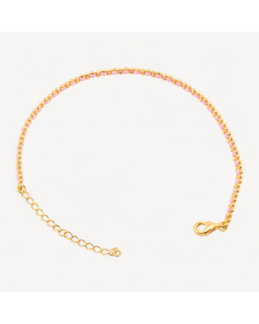 Bracciale In Argento 925 Tessuto Rosa Con Moschettone Dorato-PLATA 925 | Worldofjewel.com