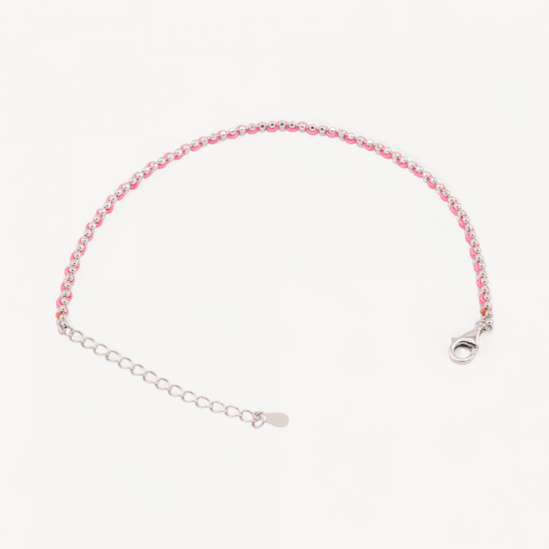 Bracelet en argent 925 avec tissu rose et fermoir mousqueton rhodié-ARGENT 925 | Worldofjewel.com