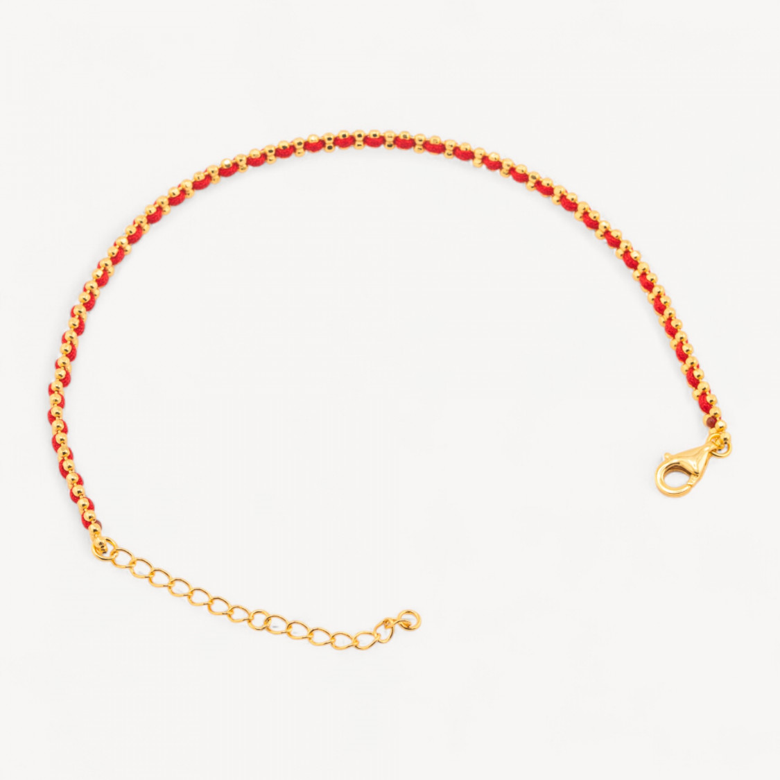 Pulsera de Plata 925 con Tela Roja y Cierre de Langosta Chapado en Oro-PLATA 925 | Worldofjewel.com